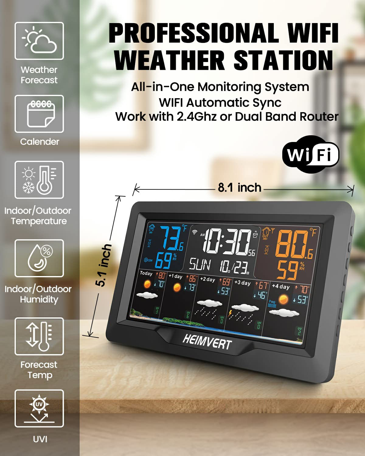 WiFi Weather Station with Wireless Indoor Outdoor Thermometer