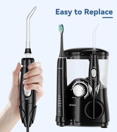 Water Flosser & Ultrasonic Electric Toothbrush Combo 2411WF, Water Flosser Replacement Tips, 7 Pcs, Black