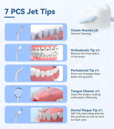 Water Flosser & Ultrasonic Electric Toothbrush Combo 2411WF, Water Flosser Replacement Tips, 7 Pcs,White