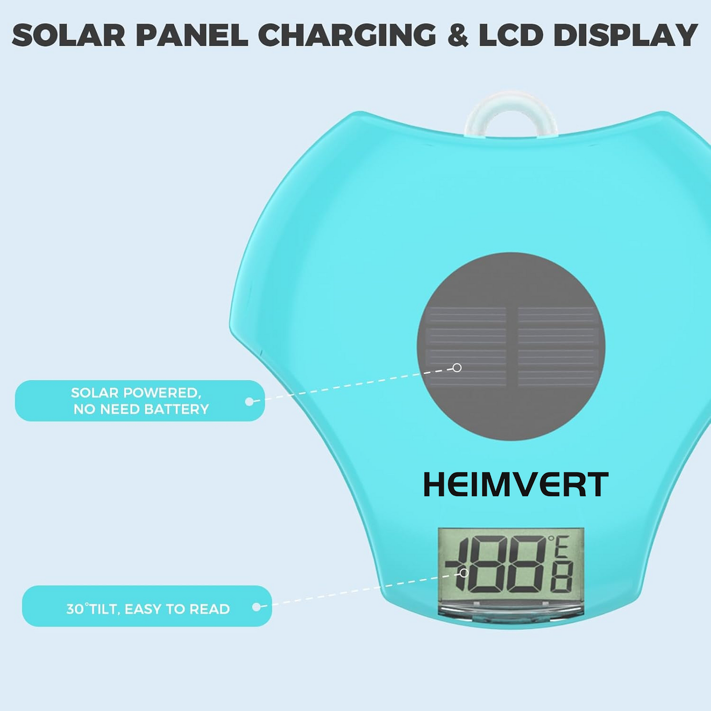 Digital Pool Thermometer IPX8 Waterproof Digital Pool Thermometer for Swimming Pool,Hot Tubs, SPA, Aquarium (Turquoise)