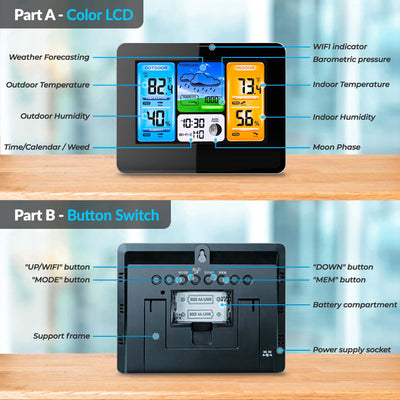  Wi-Fi Color Weather Station button switch-Heyaxa