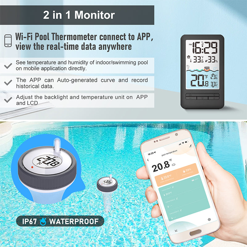 Wireless Floating Pool Thermometer Set, with Indoor Temperature